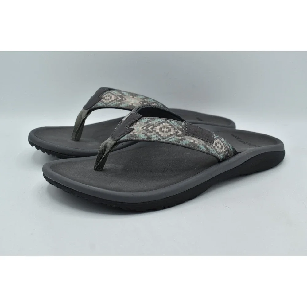 Pendleton Mens Size 11 Gray Blue Southwestern Flip Flop Sandals Thongs Shoes